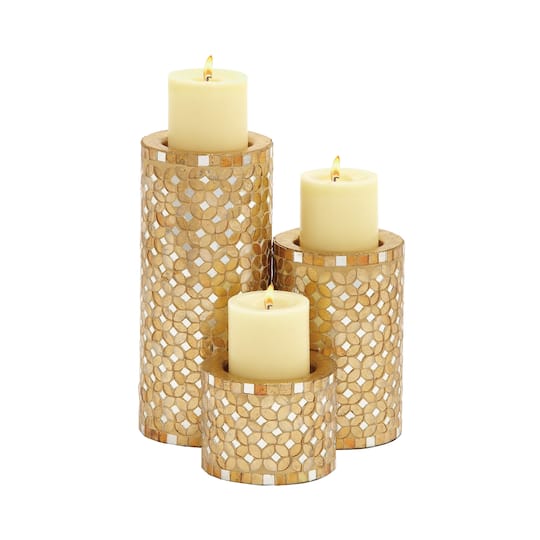 Gold Metal Glam Candle Holder Set